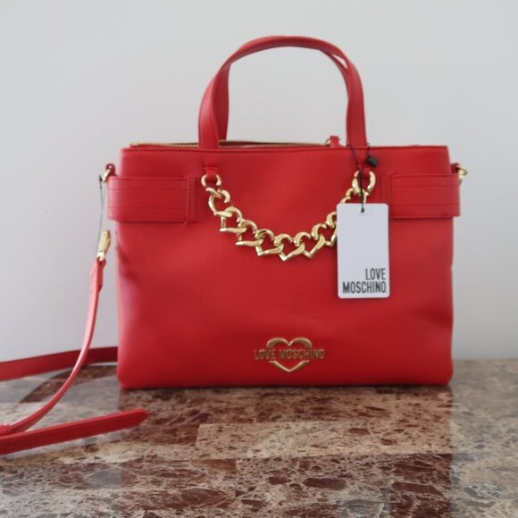 LOVE MOSCHINO BORSA PU ROSSO SATCHEL BAG - Picture 1 of 15